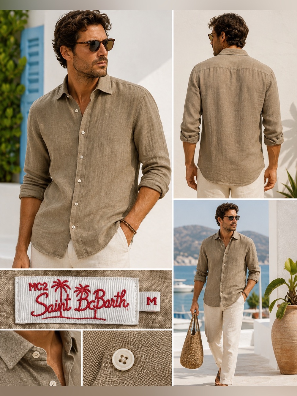 MC2 Saint Barth 100% Linen Button Up Shirt Taupe Made in Italy Resort Men’s M
